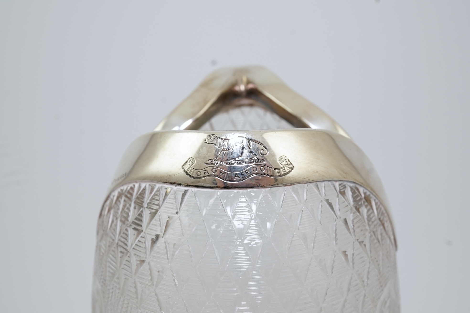 An unusual late Victorian novelty silver mounted single handled cut glass jug, modelled as a fish, by Hukin & Heath